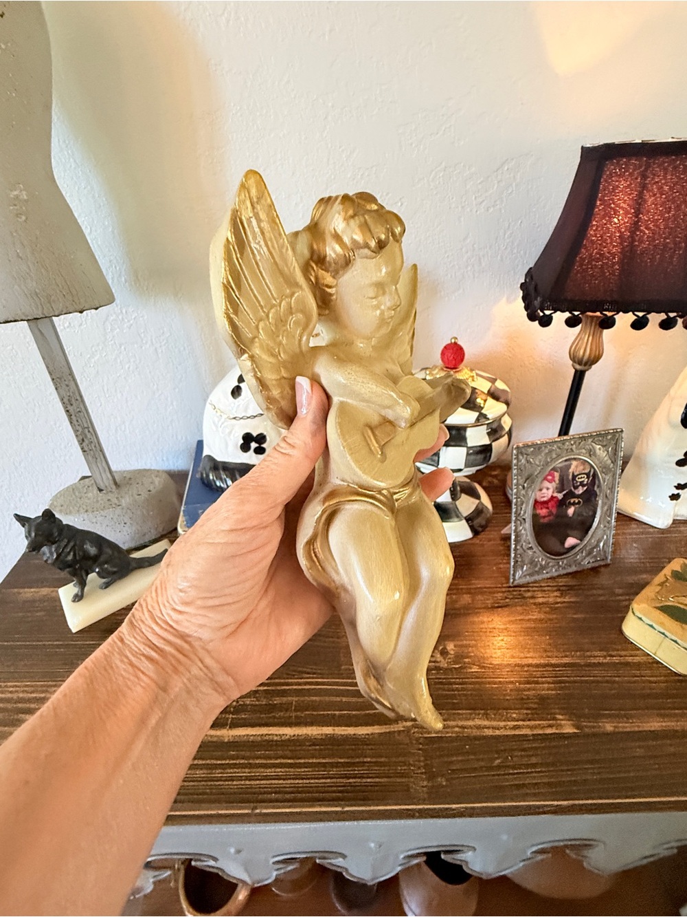 1960’s Gold and Cream Plaster Angel Cherub Wall Art Sculpture Plaque - Picture 5 of 15